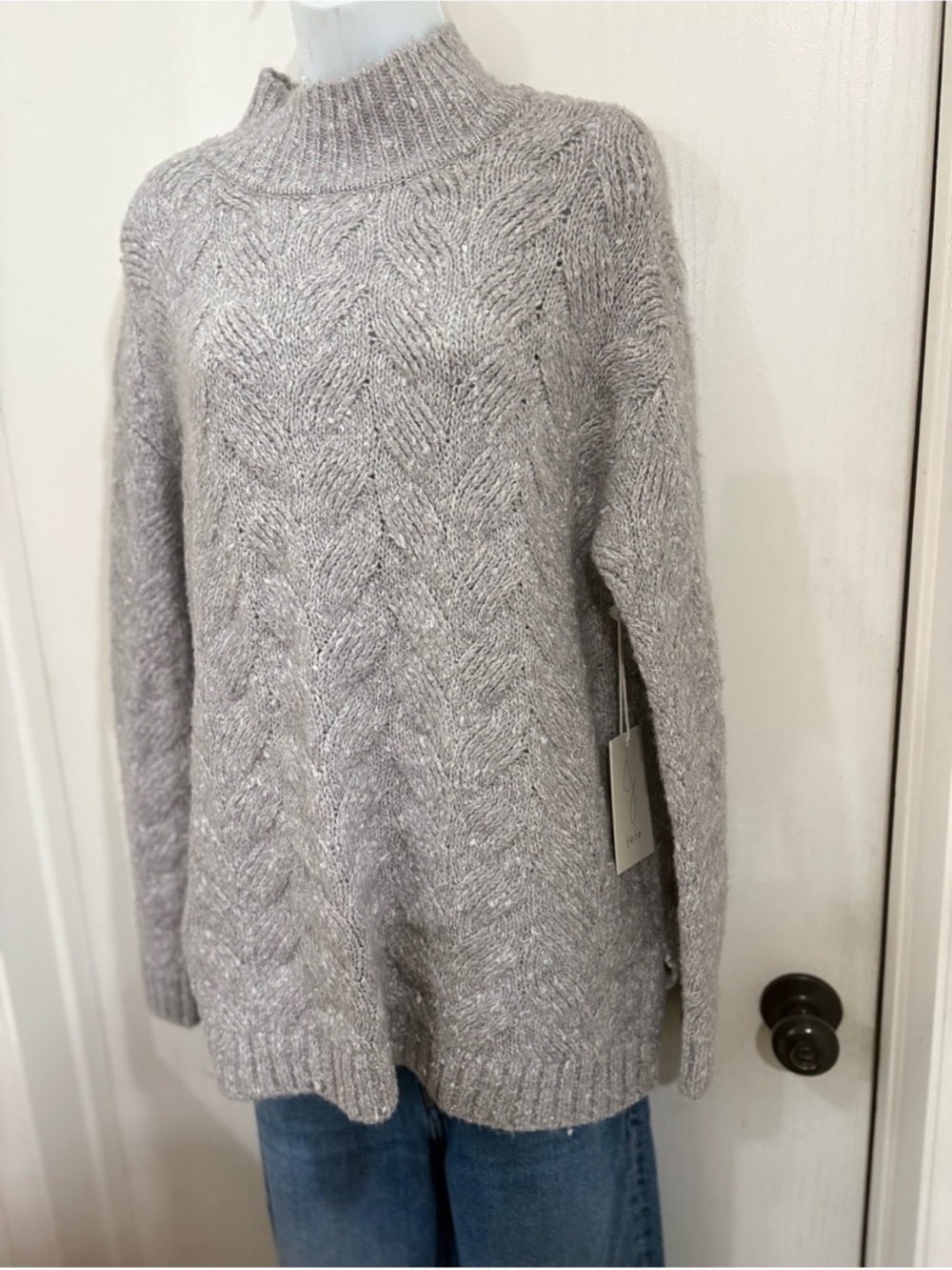 Joie  Gray Oversized Cable Mock Neck Sweater Sz M NWT